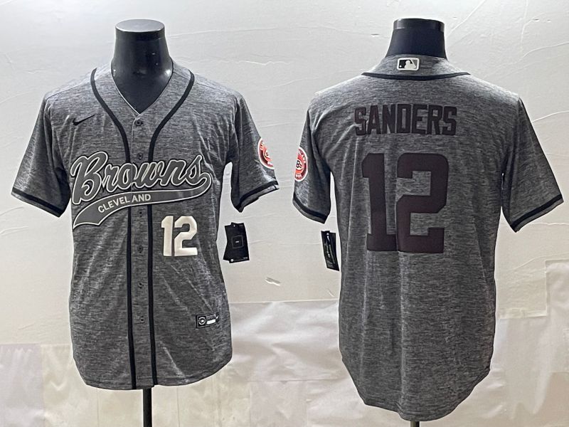 Men 2025 Cleveland Browns #12 Sanders Grey Joint Name Nike Limited NFL Jersey style 5